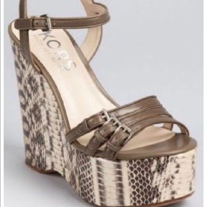 Michaels Kors Leather Snakeskin Platform Wedges